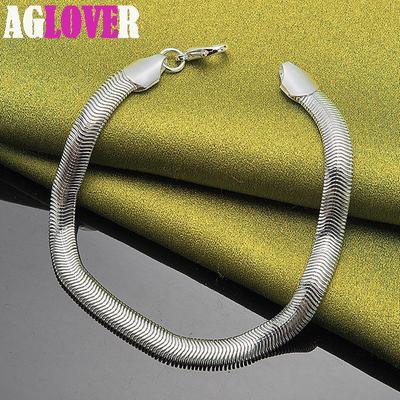 925 Sterling Silver 6mm Side Snake Chain Bracelet Jewelry