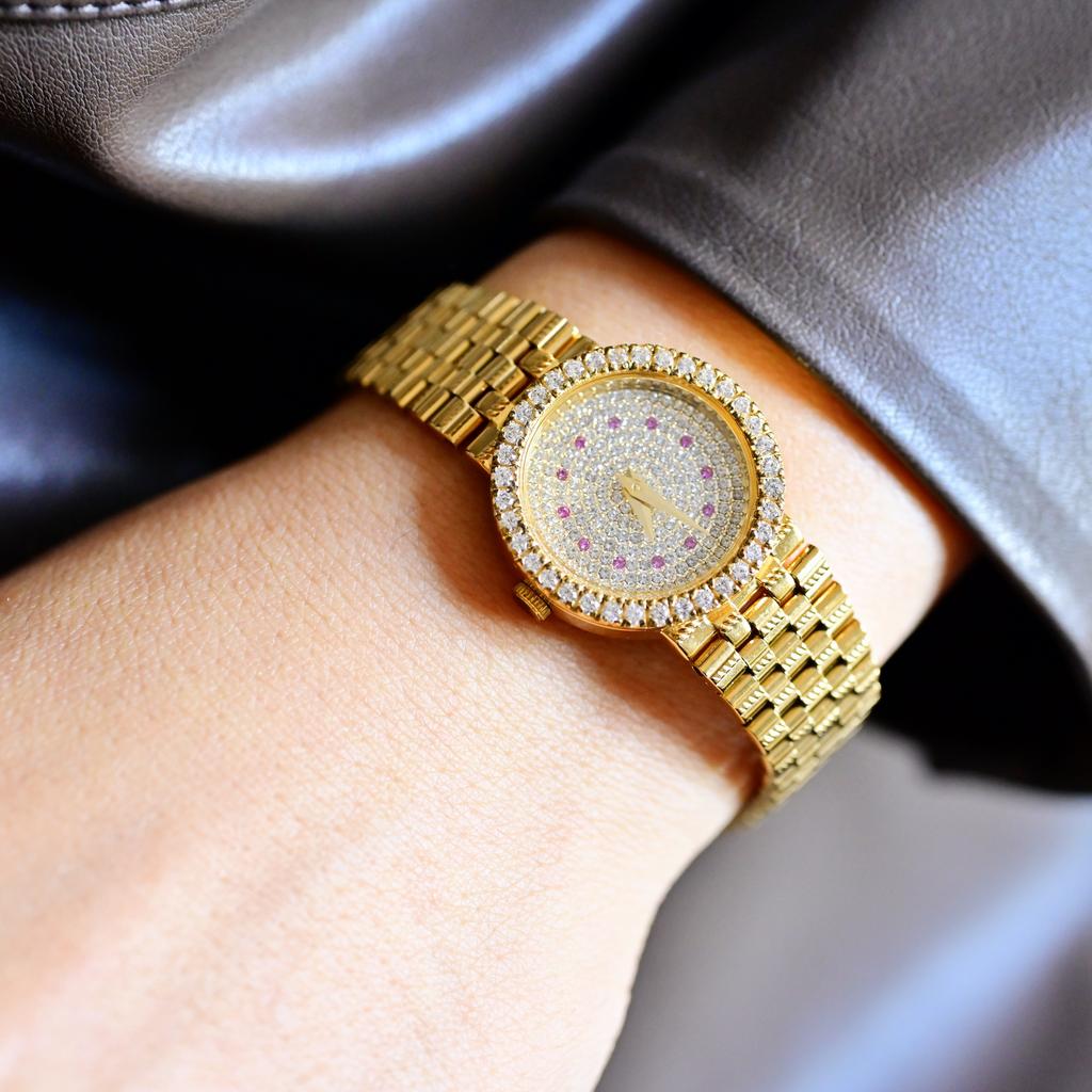 Dainty Vintage Small Dial Women's Watch Diamond Retro Luxury Elegant Gifts stainless steel 24K Gold Plated High Quality