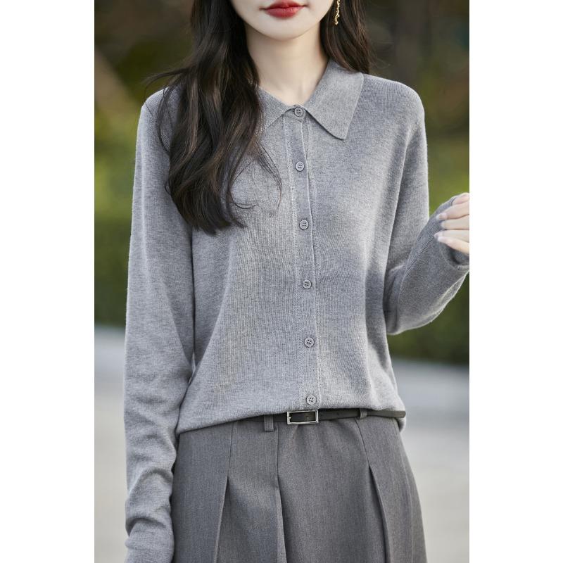 DAFIFY Women's Fashion Casual Fall Winter Solid Color Print Long Sleeve POLO Neck Sweaters