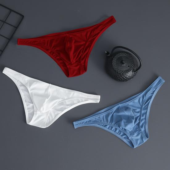 Men Briefs Ice Silk Thin Stripe Solid Color U Convex Inside Wearing Sexy Quick Dry Thong Panties Underpants for Sleeping