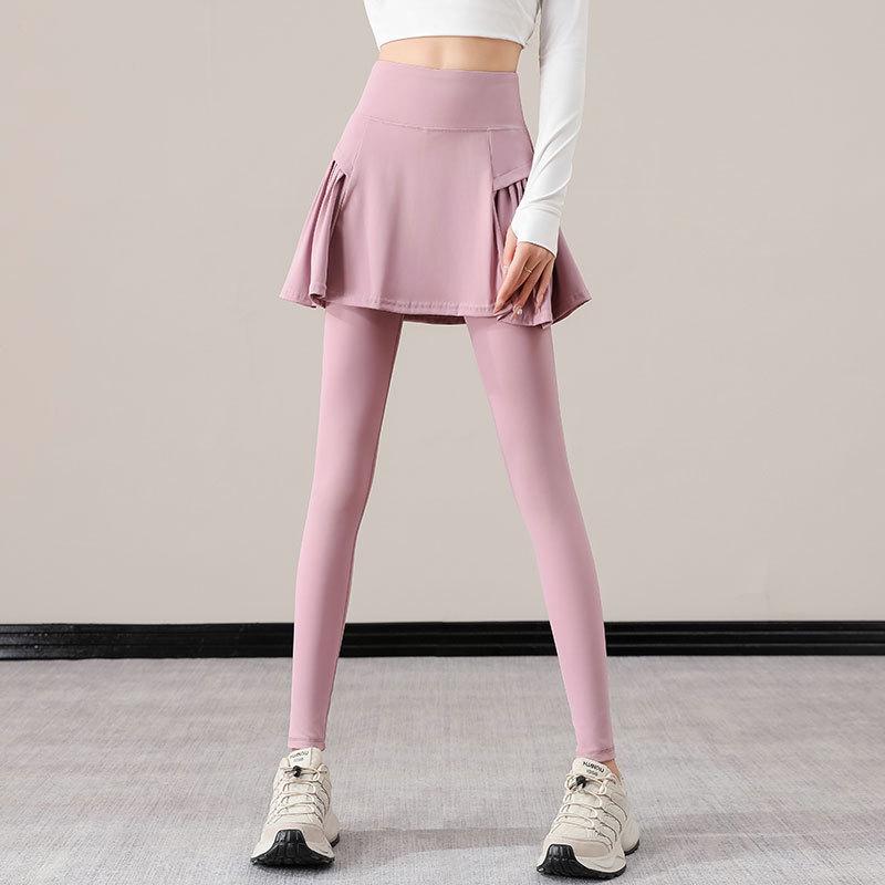 Women's Small Yoga & Fitness Set: Half-Zip Long Sleeve Top, Skirt, and Pants for Spring & Autumn