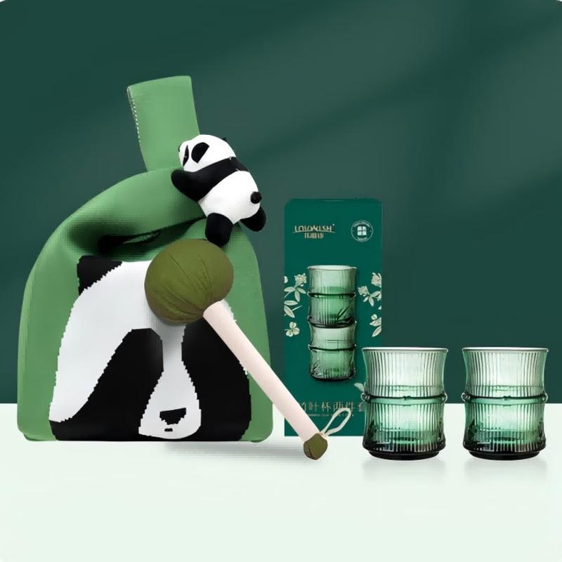 LOVWISH Bamboo Love Tempered Glass Cup Set