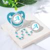 Lake Blue Rhinestone Baby Pacifier with Beaded Chain Clip
