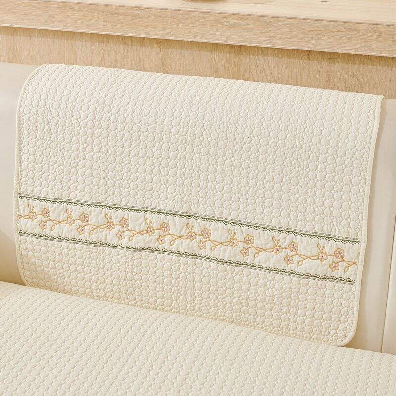 Purified Cotton Solid Color Sofa Cushion Anti-Slip with Exquisite Embroidery Durable Seat Cover Floral Decor Sofa Slipcover