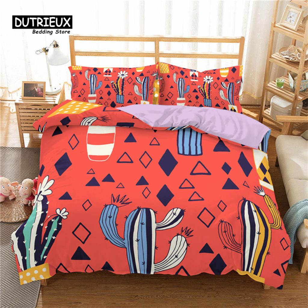 Comforter Cartoon Cactus Tropical Botany Garden Plants 3D Print Bedding Set Succulents Microfiber Comforter