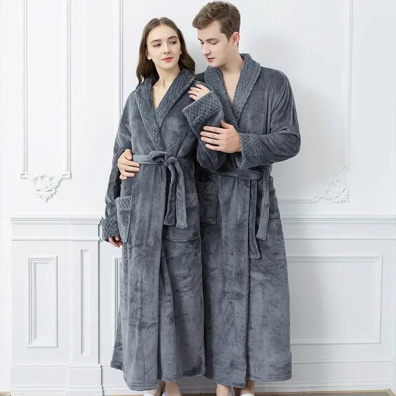 Female Autumn and Winter Warm Long Coral Velvet Thick Couple Bath Bathrobes Men Women Pajamas Shower Robe Bath Towels for Adults