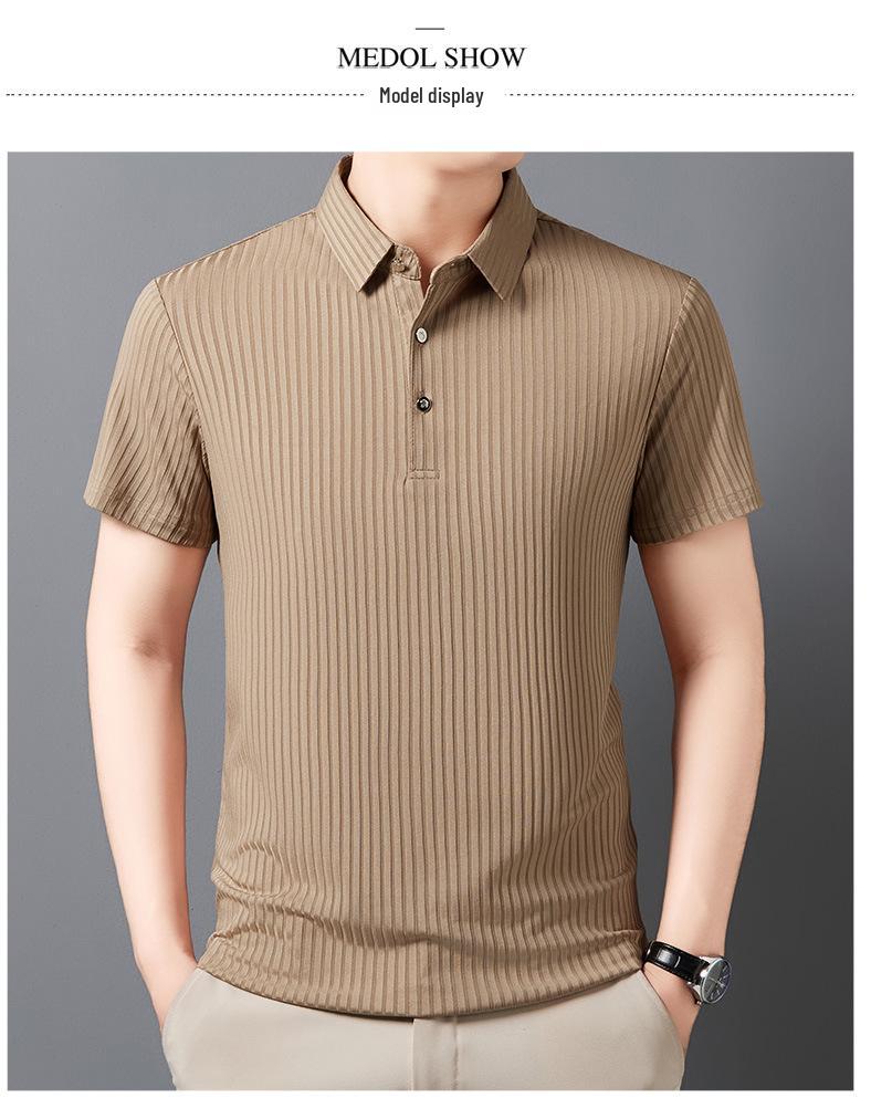 Men's Striped Ice Silk Polo: Short-Sleeved, Lapel Collar, Breathable Summer T-Shirt
