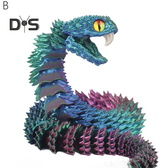 3D Printed Articulated Snake Flexible Snake Ornament with Teeth Desk Pet Stress-Relief Toy for Home Office Decor