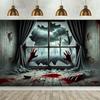 The Ghostly, Blood-stained Hands Shattered the Window Backdrop - Living Room, Bedroom, Office, Home and Party.