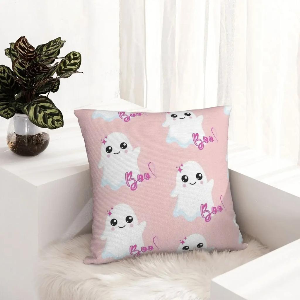 Cute Ghost Goth Pink Halloween Pillowcase Soft Polyester Cushion Cover Gift Pillow Case Cover Seat Square