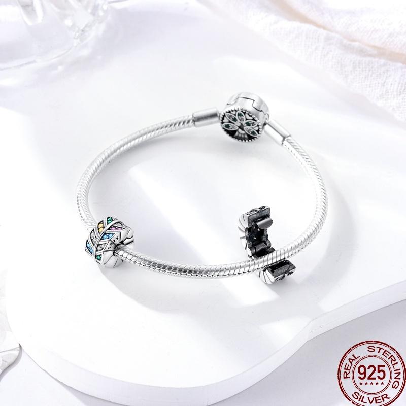 Colorful Zircon Copper Round Bead Silve Shiny Zircon Beads Suitable Fit Pan Original Bracelet Diy Jewelry Gift