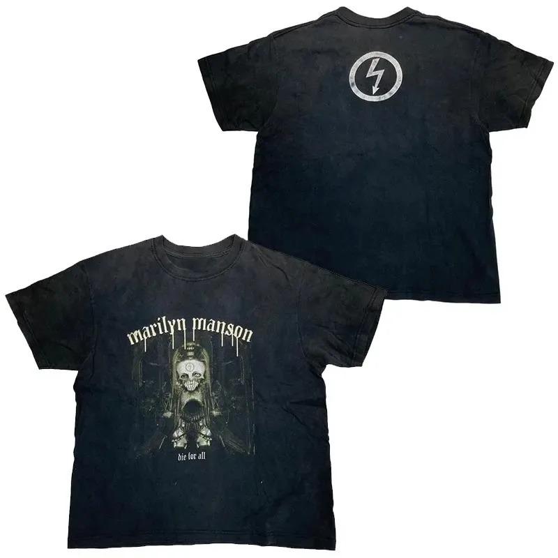 Marilyn Manson Industrial Metal "You're Born Again Now Die Again" 1990s Vintage Graphic Oversized Streetwear T-Shirt Top for Rock & Industrial Metal