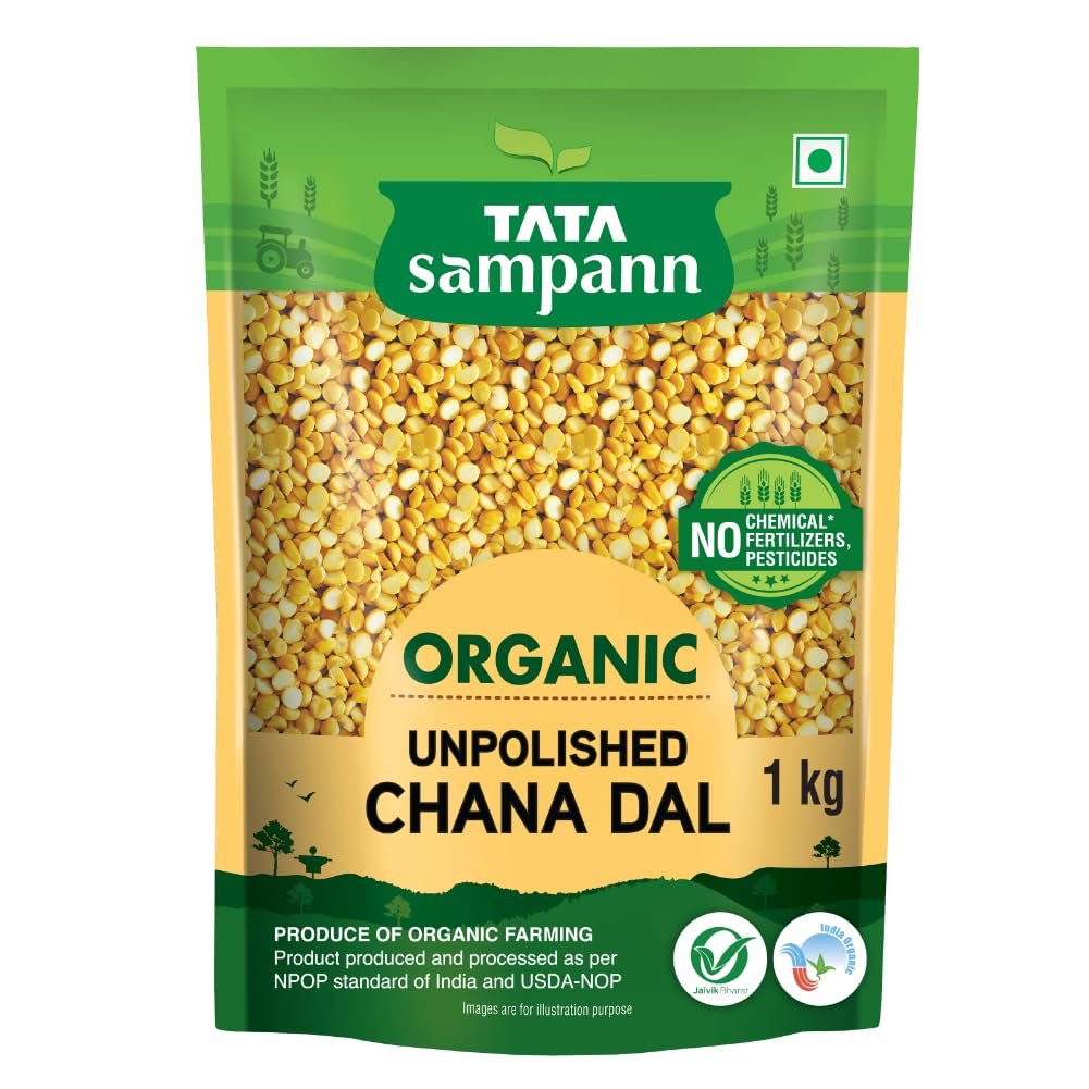 Tata Sampann Organic Unpolished Chana Dal 1kg High Protein Fibre-Rich Pulses For Healthy Meals And Delicious Everyday Cooking