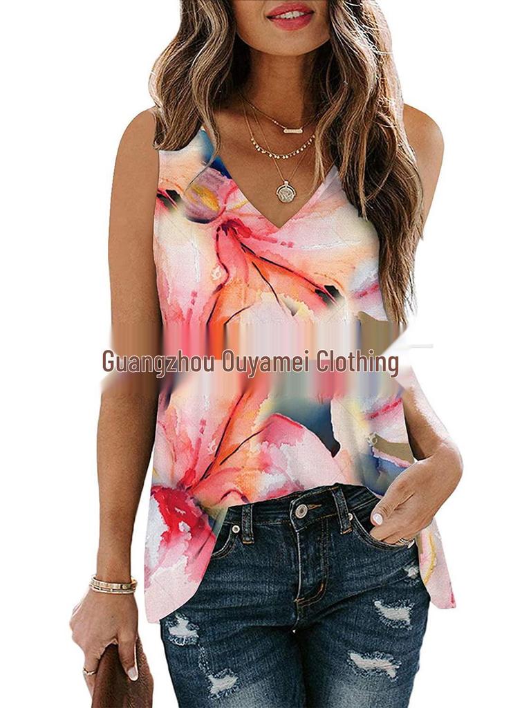 2024 Women's Sleeveless Loose Casual Gradient V-Neck Vest Top