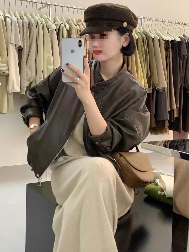 FASHION Coffee Leather Jacket Jacket Women's Leather Jacket 2024 New Popular Hong Kong Style Short Locomotive Popular This Year American Retro Clothes