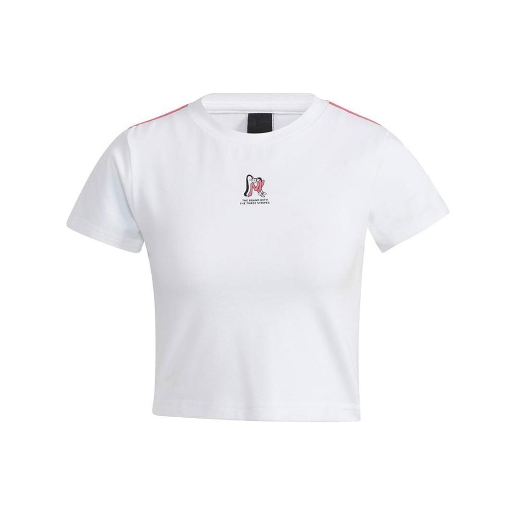 Adidas Cartoon Back Logo Print Short Sleeve T-Shirt Women Tops White GT0098