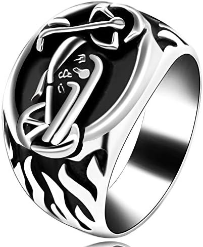 Uloveido Men's Black Titanium Steel Biker Ring Flame Motorcycle Ring for Men Dad Birthday Father's Day Gift Y510