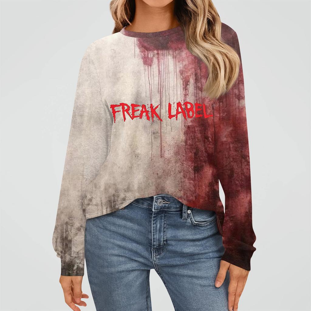 Damenmode Langarmshirts Locker sitzende Rundhalsausschnitt Basic Halloween Print Tops Lässige Outfits