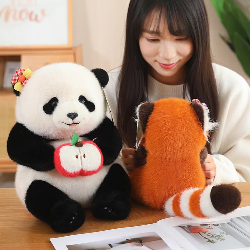 Niedliche Frucht-Panda-Puppe Plüschtier Bambus Riesenpanda Rucksack naive Puppe gibt Mädchen Geburtstagsgeschenk