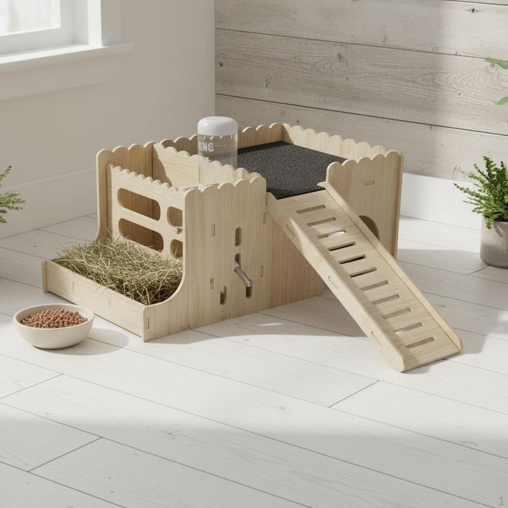 Convertible Wooden Hamster House, Guinea Pig Enclosure, Chinchilla Hut, Feeding Area And Spa