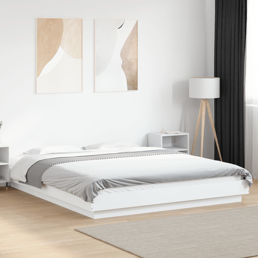 Vidaxl Rama Łóżka Z Led, Biała, 150X200 Cm, Materiał Drewnopochodny