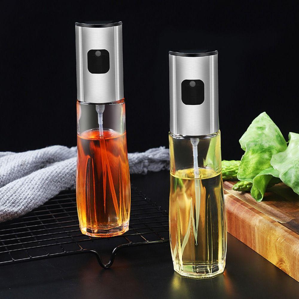 Fine Spray Oil Spray Bottle Stainless Steel Oil Dispenser Bottle Glass Oil Sprayer Household