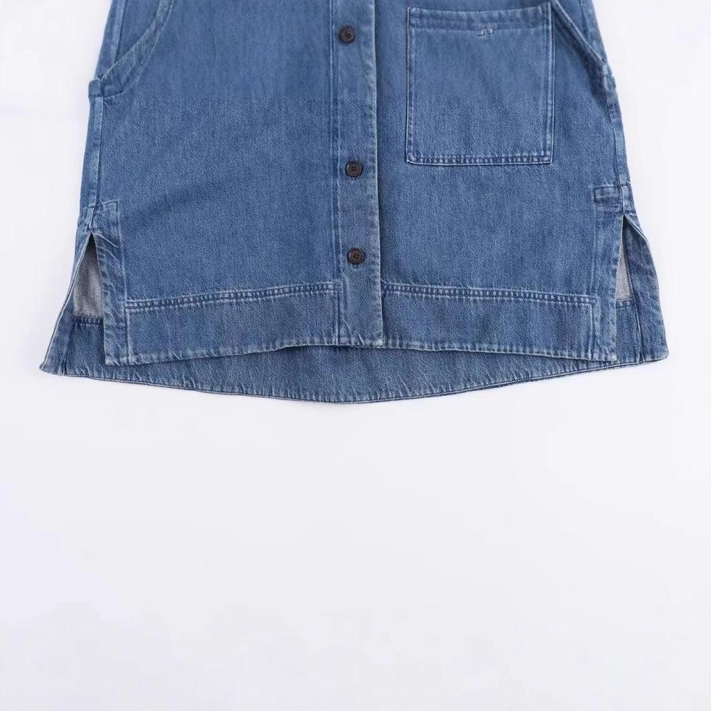 Europejska & Amerykańska Damska Moda Jeansowa Koszula z Obniżonymi Ramionami i Kołnierzem