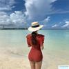 2024 Women's Beach Vacation One-Piece Swimsuit - Deep V-Neck, Ruffle, Sexy Japan-Korea-Thai Style.