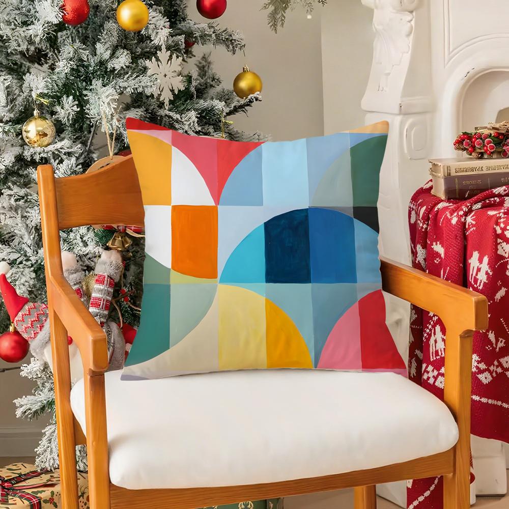 Abstract Geometric Pattern Pillow Case Silky Short Plush With Invisible Zipper Dustproof Sofa Cushion Cover For Home Decor