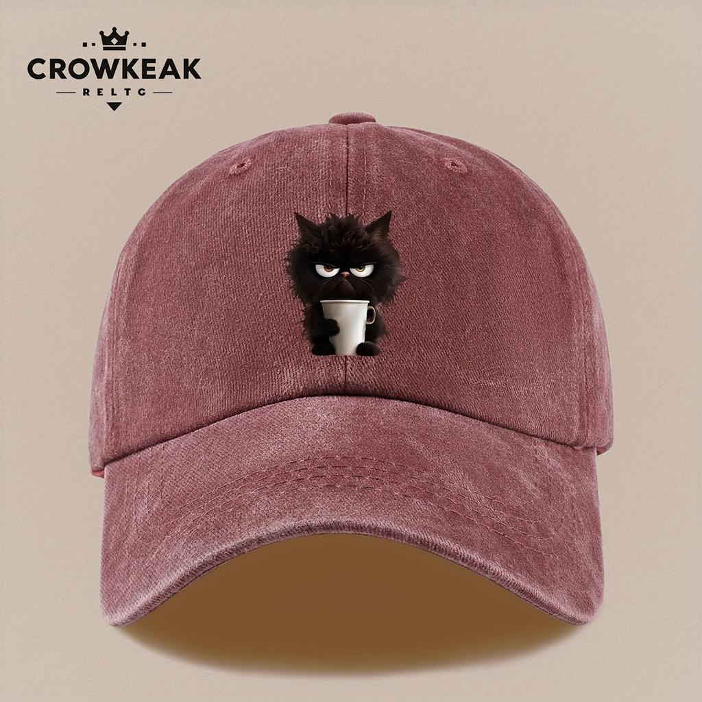 Pc Wütende flauschige schwarze Katze Muster Hut Vintage distressed Druck Baseballkappe Verstellbare Größe Bequem und leicht Sui