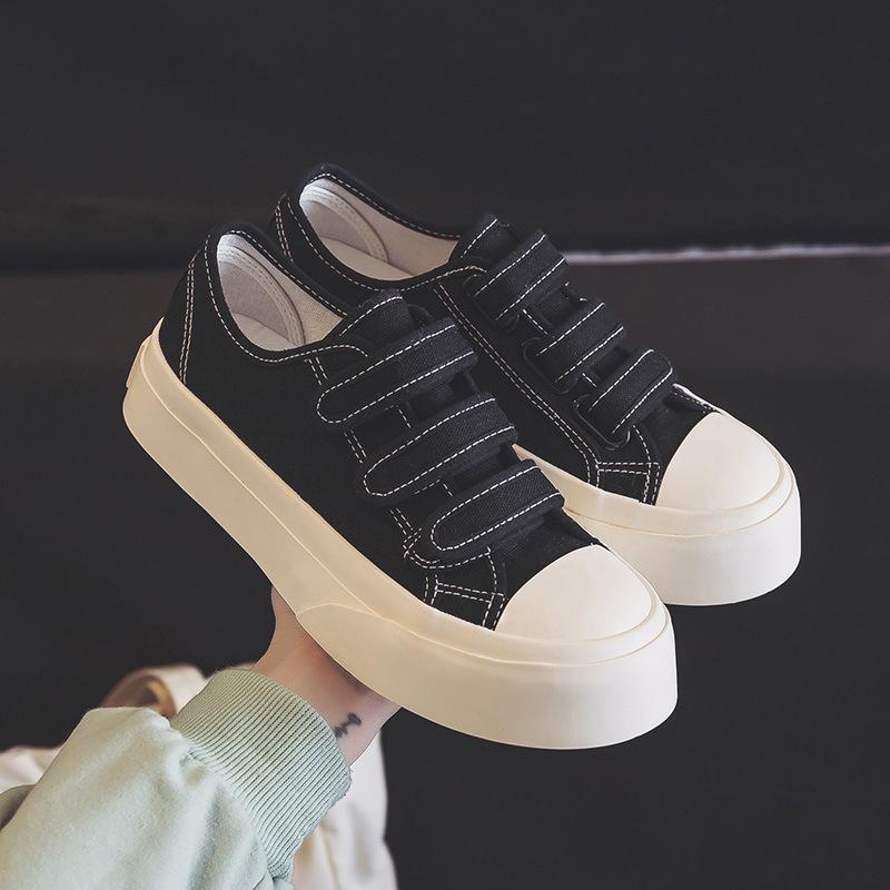 Dámské boty Jarní a podzimní plátěné boty na suchý zip Studentské běžecké bílé boty Pohodlné ležérní boty