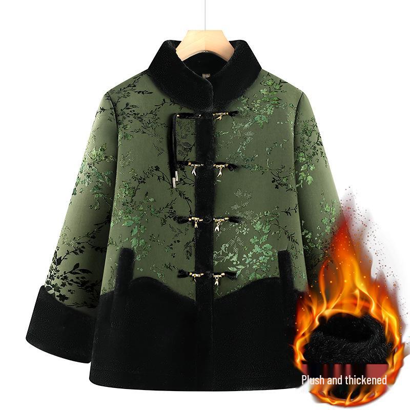 

Stylish Winter Cotton Jacket: Warm Padded Coat with Fleece Lining for Middle-Aged and Elderly 3XL (120-135 jin) зелений
