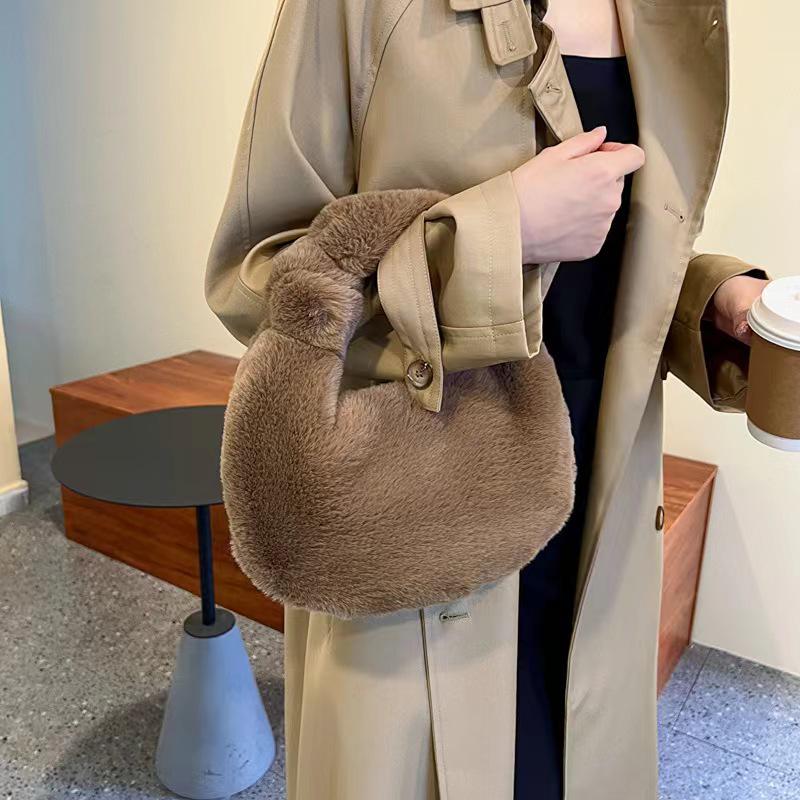 Versatile Fluffy Dumpling Bag: Faux Rex Rabbit Fur Furry Underarm Handbag