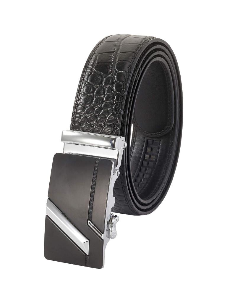 Little Island Genuine Leather Belt of for Business and Casual Wear Size Total 136cm Crocodile-Embossed Easy-to-Use (Set 2, Black/Brown) Men, (Free