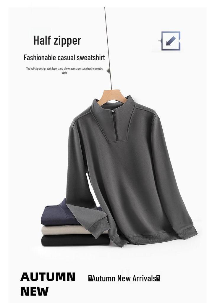 Women's Loose Fit Half-Zip Stand Collar Hoodie - Long Sleeve Solid Color Outerwear for Spring and Autumn