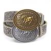 Floral Engraved PU Belt for Jeans Women Vintage Horse Pattern Buckle Waist Belt