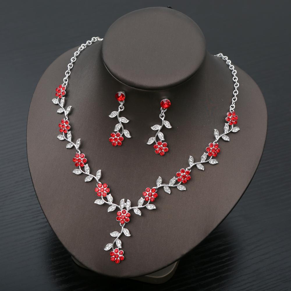 Exquisite Fashion Rhinestone Bride Zircon Sets Women Luxury Flower Choker Necklace Earrings Wedding Dress Bridal Necklace Sets