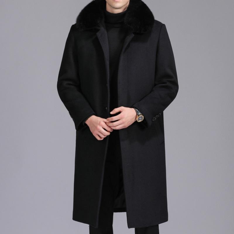 

Новое зимнее кашемировое пальто для мужчин, для папы среднего возраста, длинная шерстяная ветровка, съемный пуховик, шерстяное пальто 200