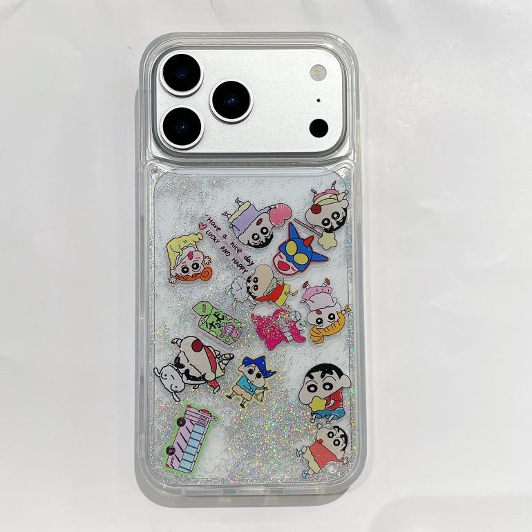 Creative Shin-chan & Mickey Minnie Flowing Sand iPhone 16/17 Case - Cartoon Style