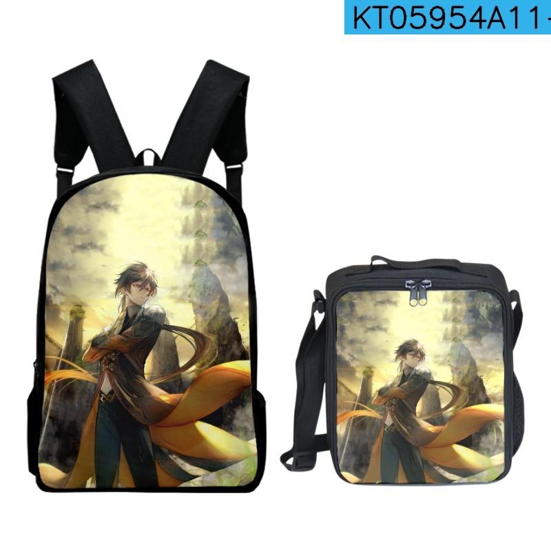 Classique Original Nouveauté Cool Anime Jeu Genshin Impact Impression 3D 2 pièces/Ensemble élève Sacs d'école Sac à dos pour ordinateur portable Sac à dos Sac à lunch