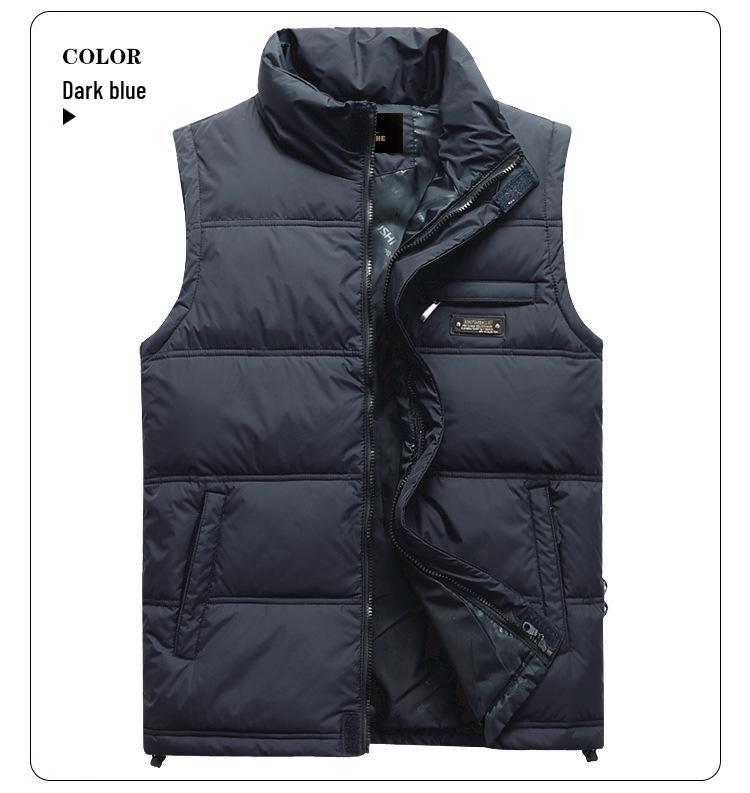 Classic Men's Plus Size Thickened Down Vest for Middle-aged & Elderly - Warm Sleeveless Stand Collar Jacket