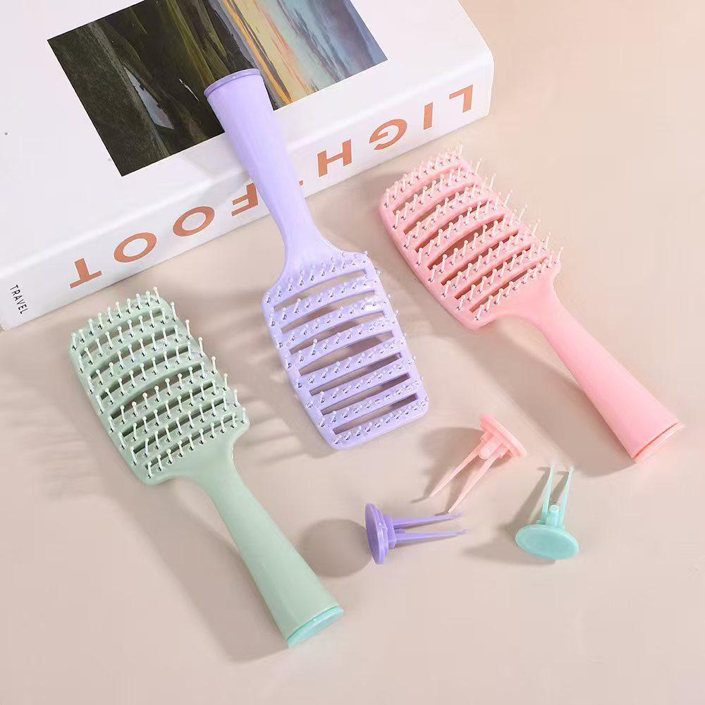 Compact Fluffy Massage Comb with Cleaning Claw - Long Handle for Hair Styling and Care