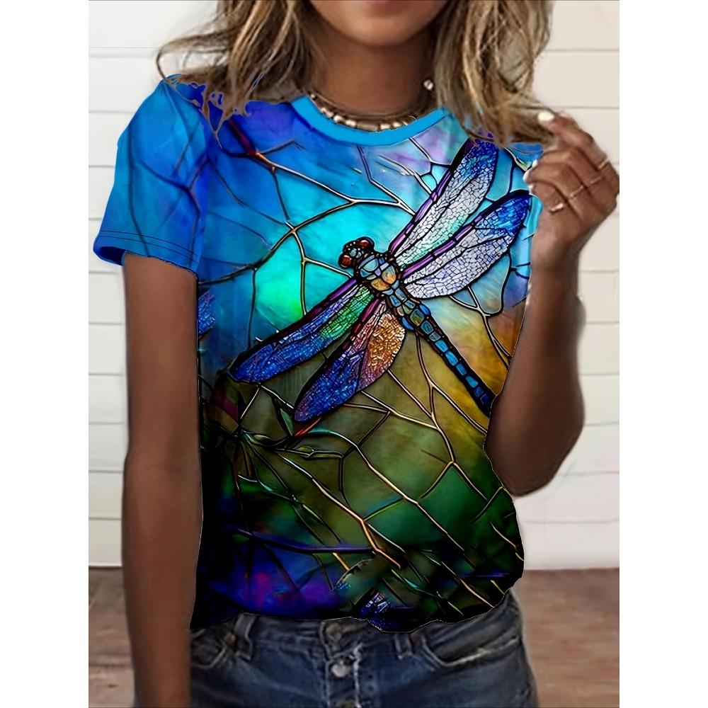 Hot Selling Fashion New 3D Printed Hip-hop Colorful Dragonfly Pattern Outdoor Hip-hop Suitable for Street Wear Loose T-shirt S