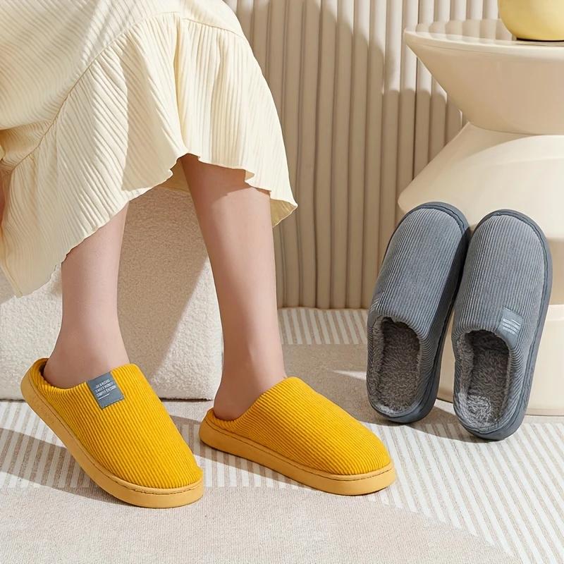 Unisex Winter Warm Slip-On Slippers with Non-Slip Rubber Sole - Plush Fabric Indoor House Shoes for Home