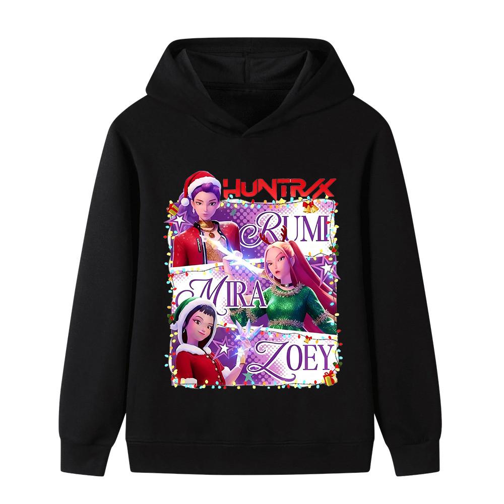 B1265 Kids Boys Girls Christmas New Year Kpop Rumi Zoey Mira Print Long Sleeves Hoodie