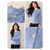 Blue Round Neck Knitted Cardigan for Women In Autumn and Winter New Small Fragrance Design Pocket Sweater