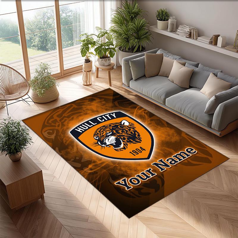 Hull FC Crystal Velvet Rug, Custom Name Text Personalized Non‑Slip Floor Mat for Home Decor Gift