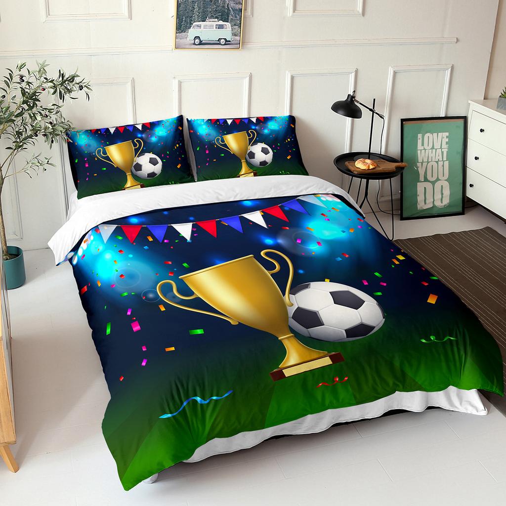 Set de lenjerie de pat cu trei piese Cupa Mondială de Fotbal, imprimare digitală