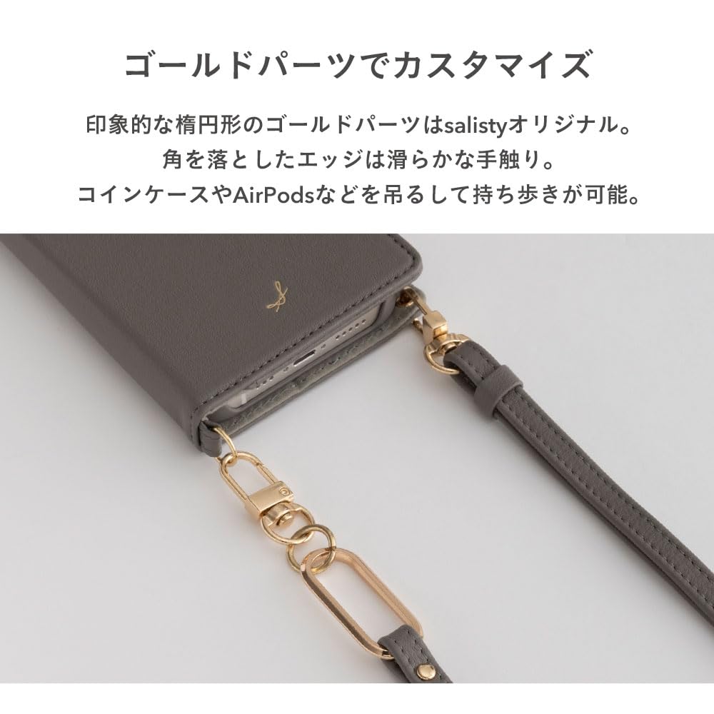 Salisty Noble Leather Shoulder Genuine Leather Smartphone Shoulder Crossbody LWG Italian Strap, (Etaine) [Salisty Strap, Bag, Certified, Leather]