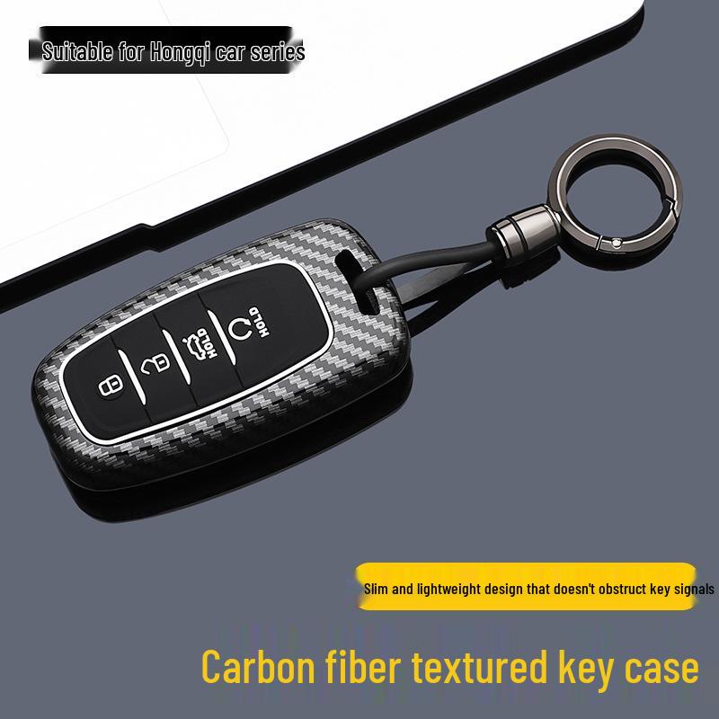 Hongqi H-Series Carbon Fiber Texture Key Case - Full Coverage for H5, HS5, H6, HS3, HS7, HQ9, EH7, H9